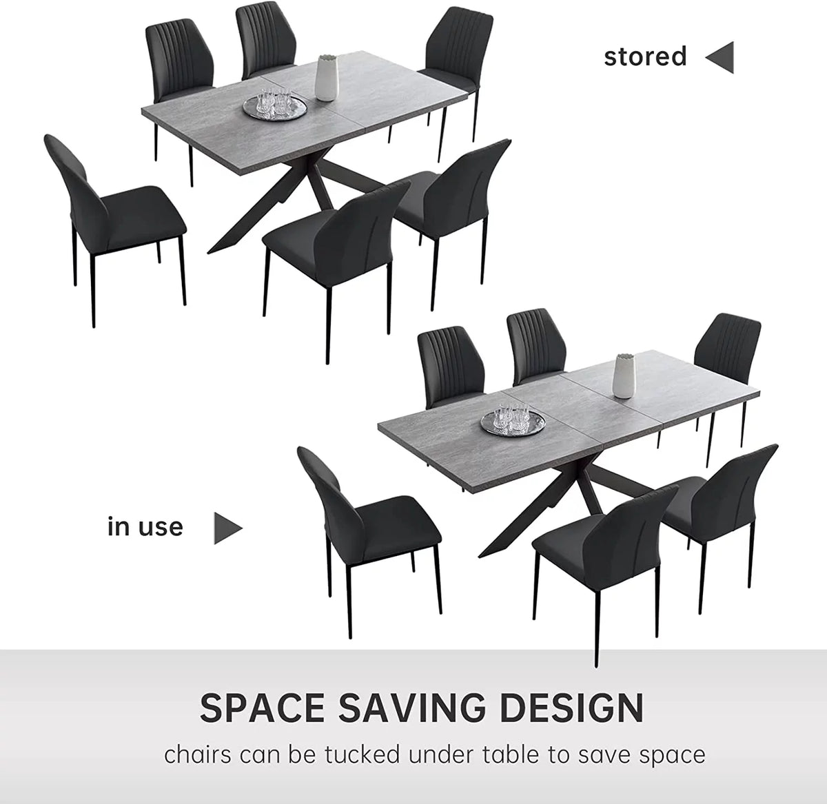 6-8 Person Space Saving Expandable Metal Frame Rectangular Dining Table D63159