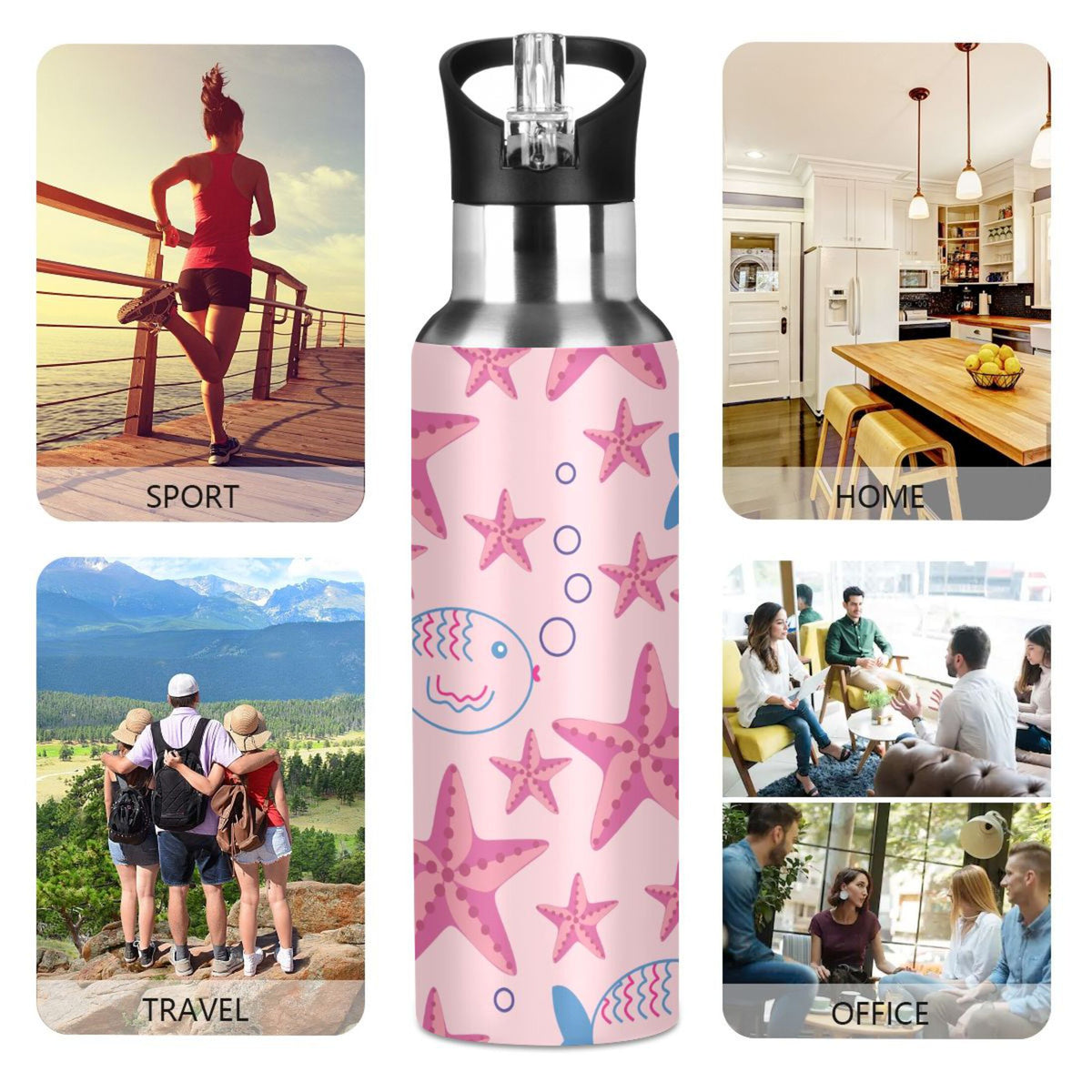 Stainless Steel Insulated Thermos Vacuum Flask Water Bottle with Straw Lid Q7789