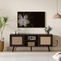 60-inch Rattan TV Stand with Adjustable Shelves and 2 Cabinets O514