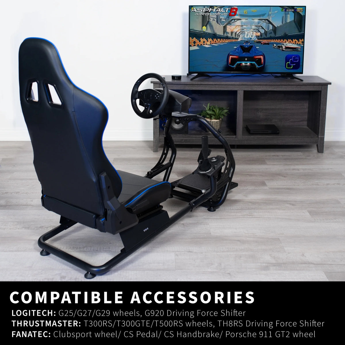 Black Racing Simulator Cockpit with Wheel Stand and Reclining Seat C629181