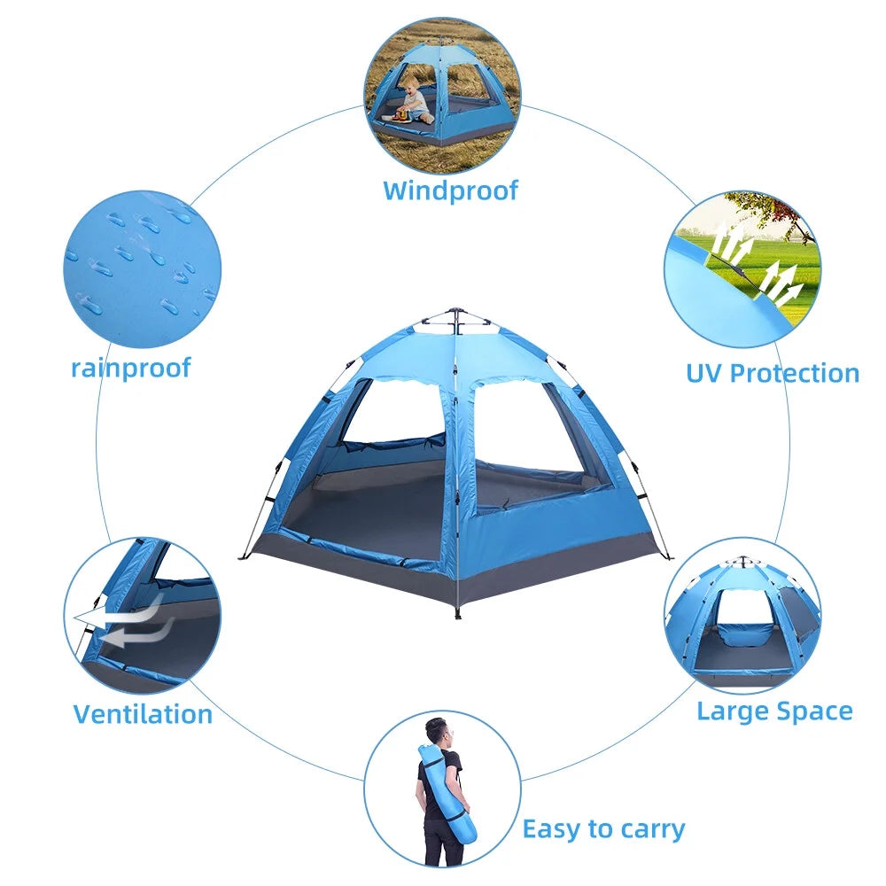 Waterproof Instant Pop Up Camping Tent, 3-4 Person Double Layer Dome Tent M71838