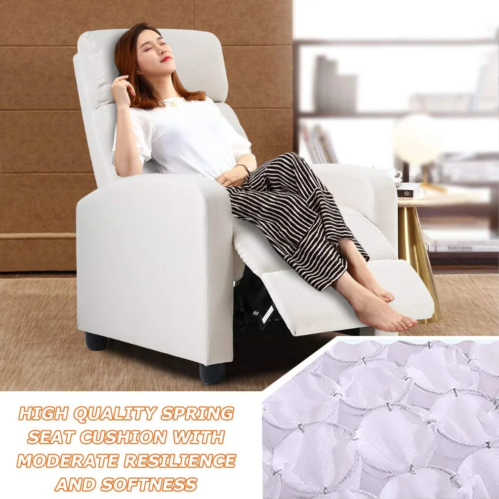 Beige Recliner Chair with Padded Seat Backrest P8001