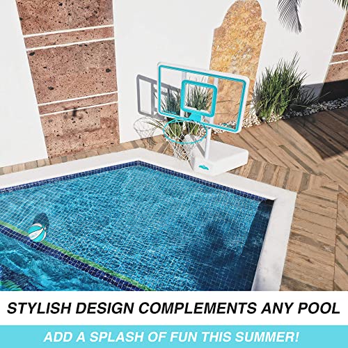 Outdoor Adjustable Height Swimming Pool Basketball Hoop with Ball, Base, 18 Inch Stainless Steel Rim W874