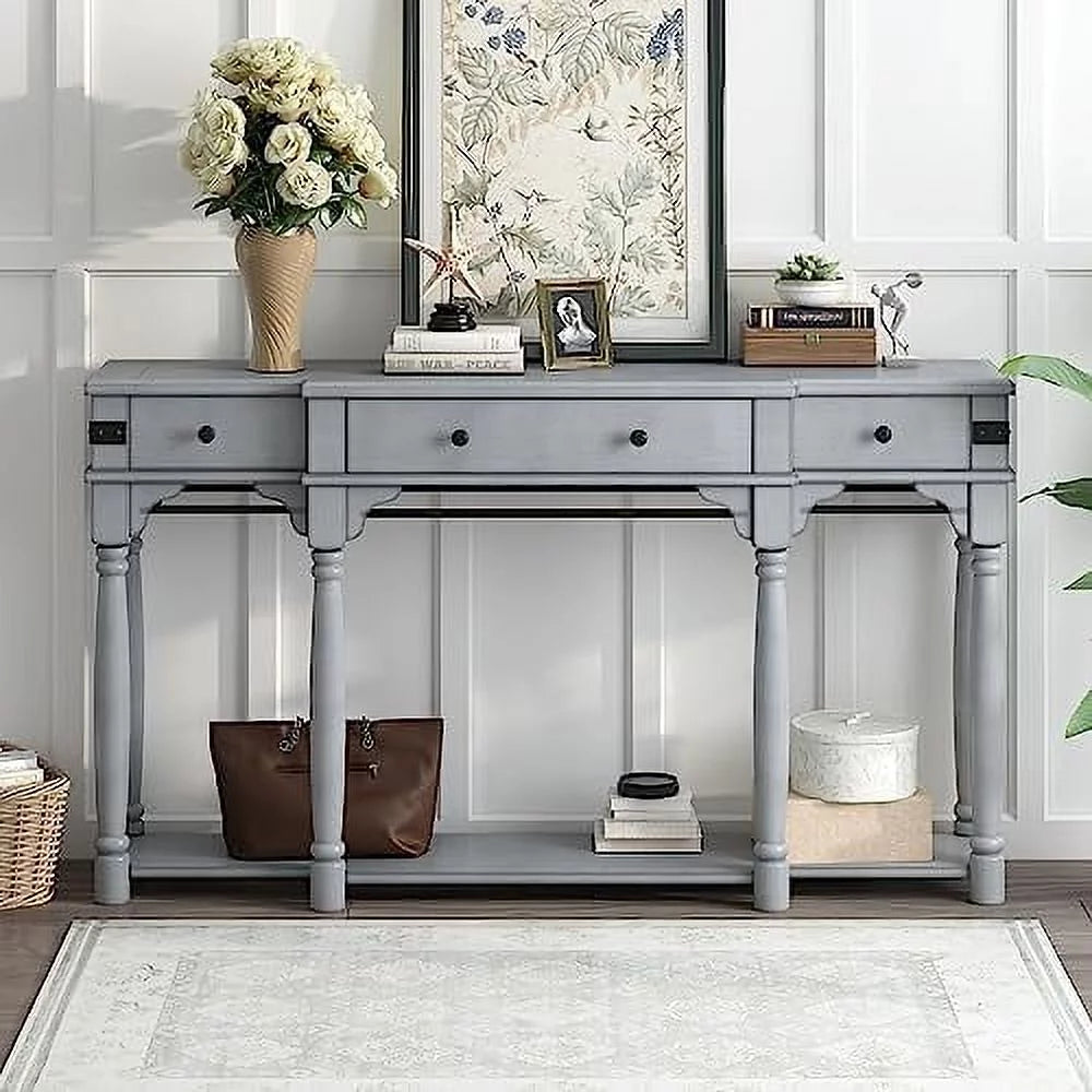 Contemporary Concrete Wood Top Console Table A78248