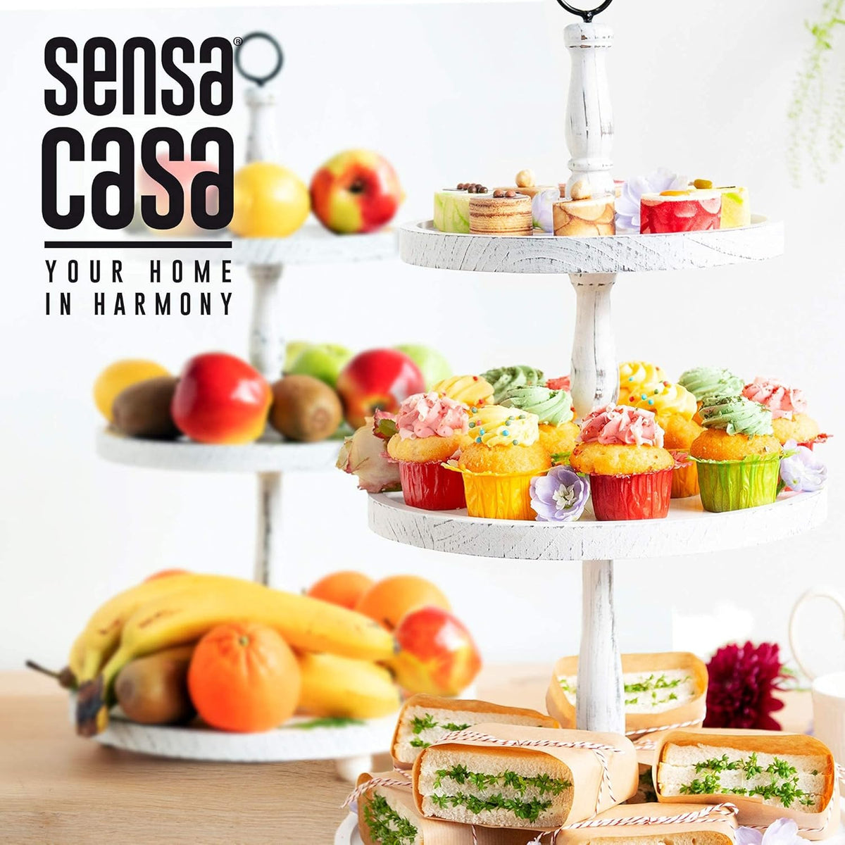 White Rustic 3 Tier Wood Tray U57199