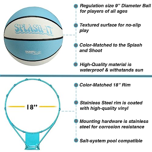 Outdoor Adjustable Height Swimming Pool Basketball Hoop with Ball, Base, 18 Inch Stainless Steel Rim W874
