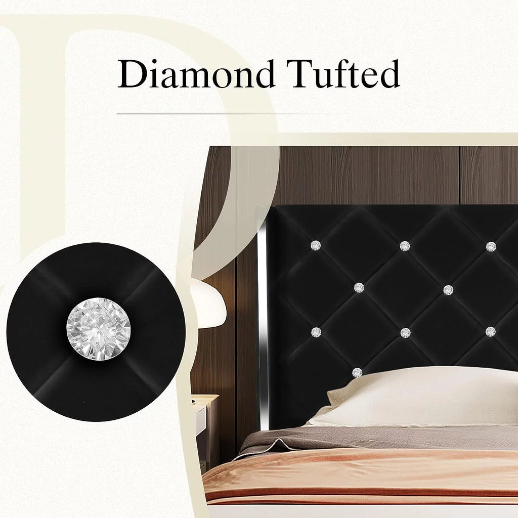 Queen Size Upholstered Platform Bed Frame with Wingback Headboard E75311