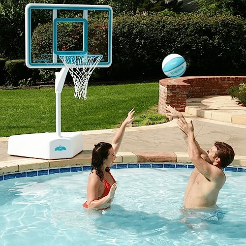 Outdoor Adjustable Height Swimming Pool Basketball Hoop with Ball, Base, 18 Inch Stainless Steel Rim W874