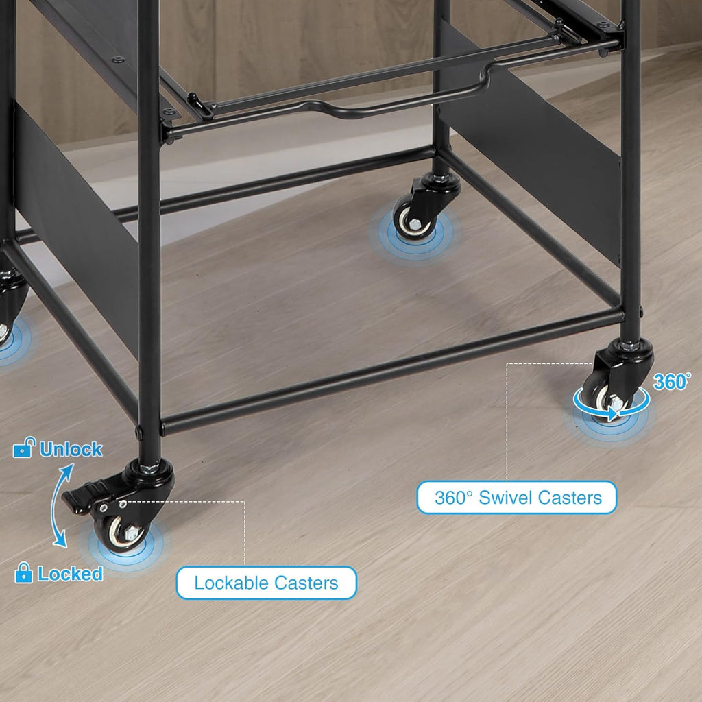 3-Tier Metal Rolling File Cart with Wheels, Black I1417