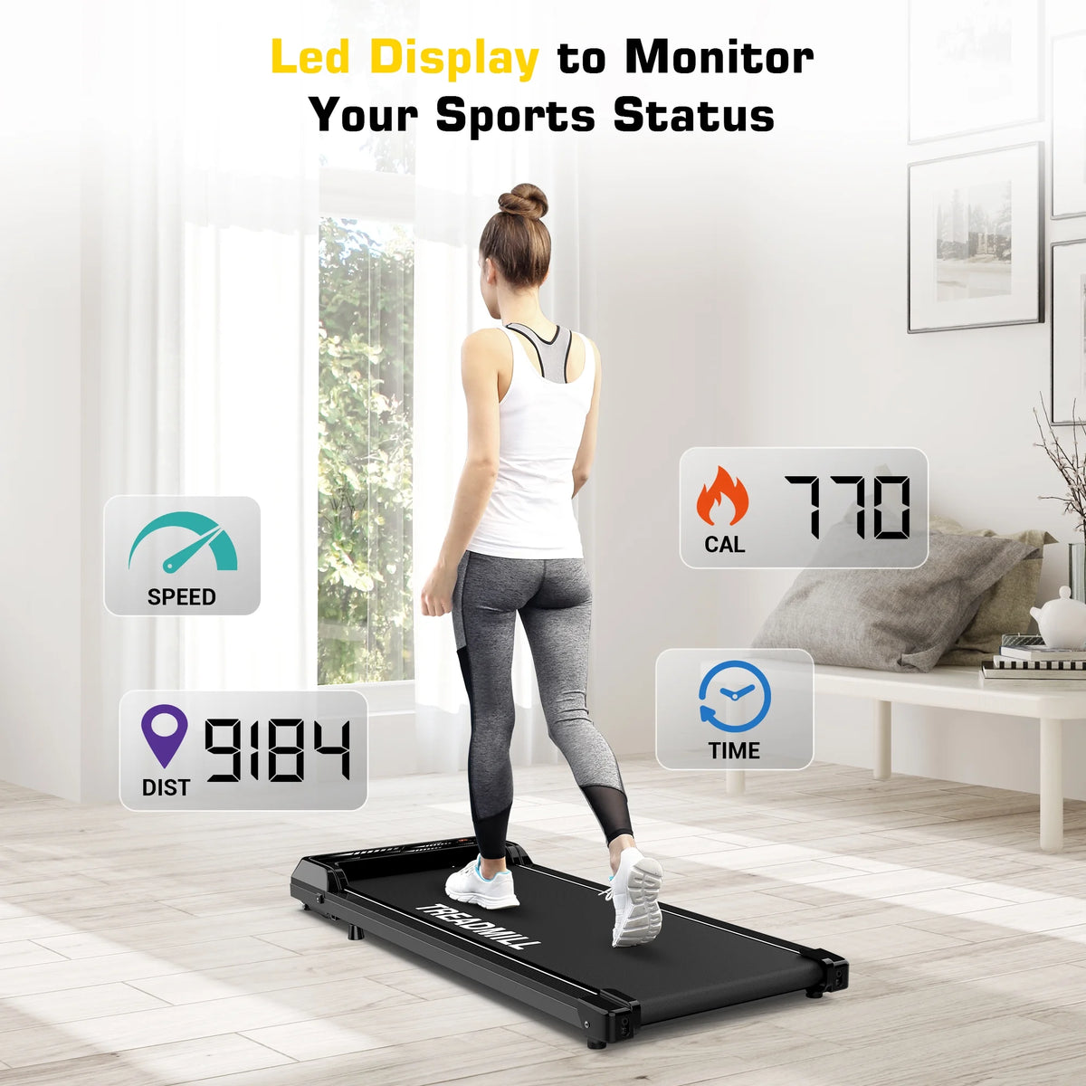 Black Under Desk Treadmill Walking Pad 265lbs 2.25HP with Remote X537