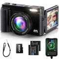 4K Digital Camera with 3'' 180° Flip Screen 16X Anti-Shake Compact Cameras with SD Card, Flash, 2 Batteries & Battery Charger S29287