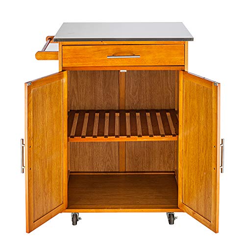 Burlywood Drop Leaf Kitchen Trolley with Stainless Steel Top Three Drawers Three Baskets F601758
