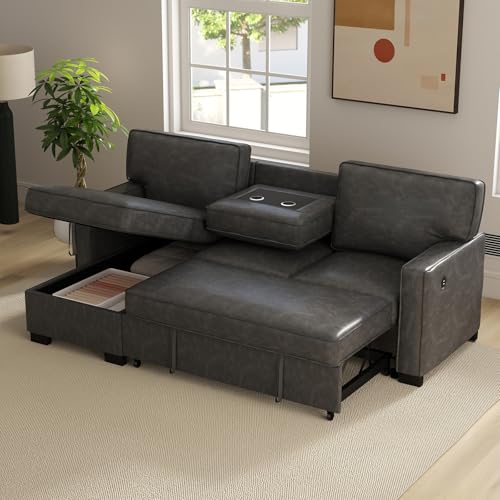 Grey Chenille L-Shaped Sleeper Sofa with Storage L69568