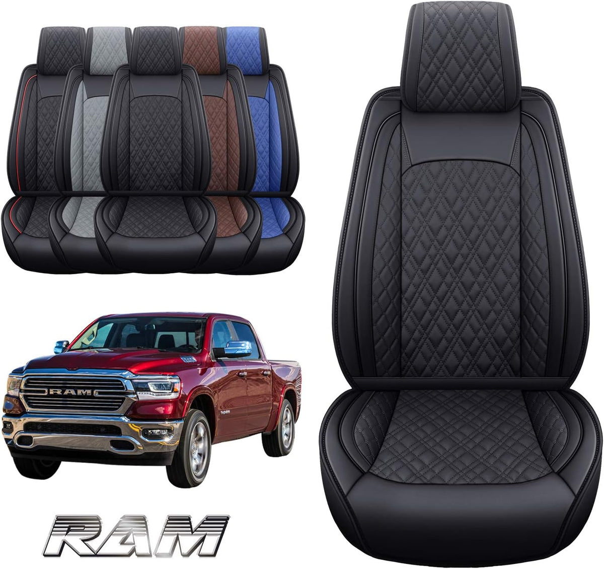 Black Waterproof Leather Rear Car Seat Covers Pickup Truck Crew Cab Pack of 2 J221088