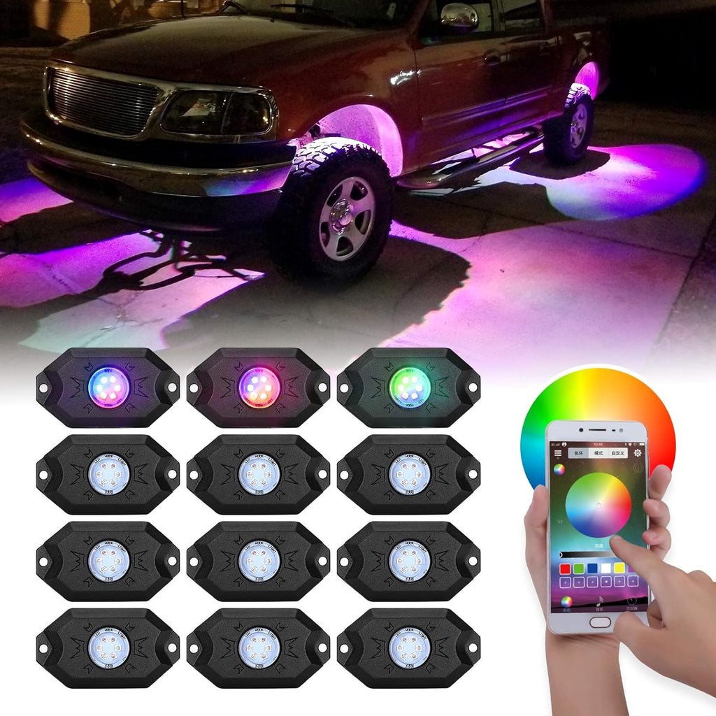 12 Pod Waterproof LED Rock Lights Kit with Bluetooth Controller K664