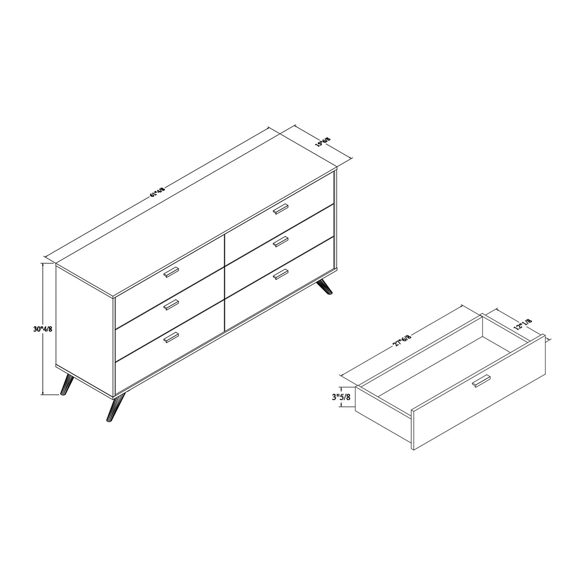 Dark Grey Gold Wood 6-Drawer Dresser S18159