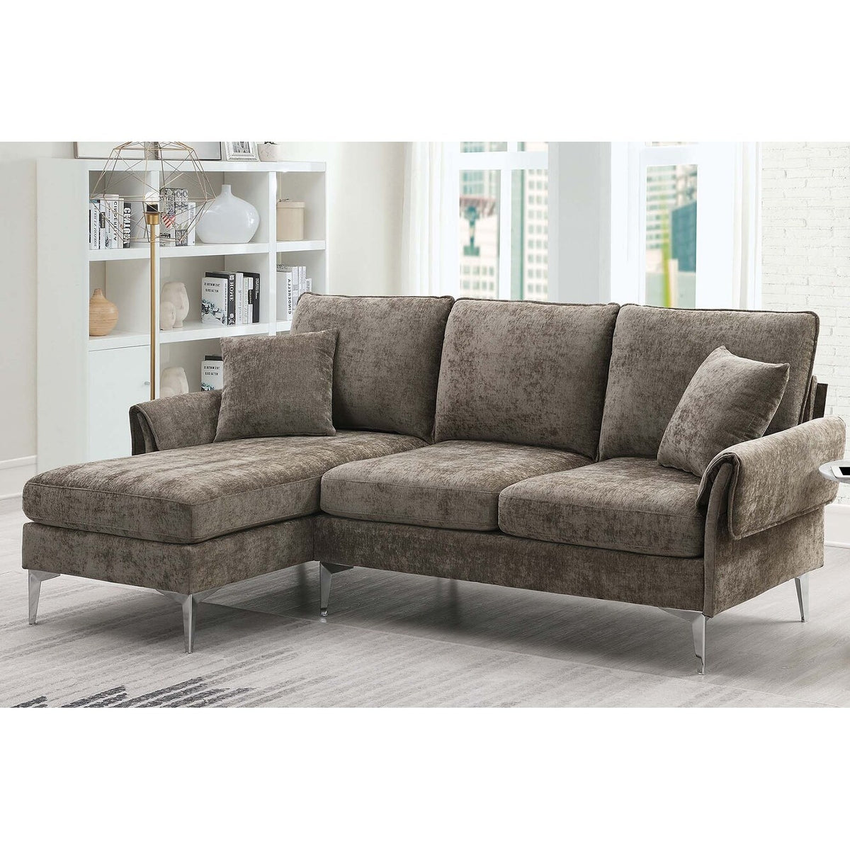 Modern Convertible Sectional Sofa with Reversible Chaise Lounge Espresso T25150