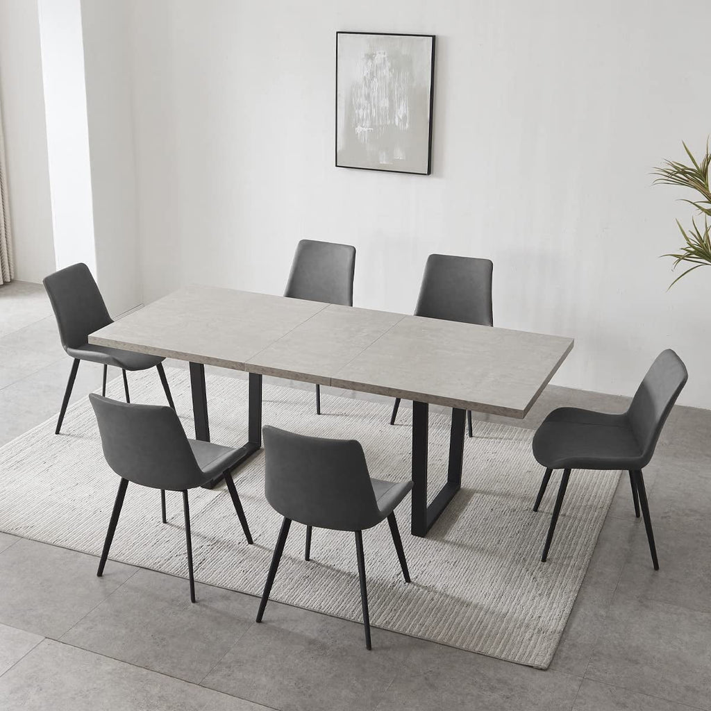 Extendable Solid Wood Dining Table Set with 6 Upholstered Chairs Y65769