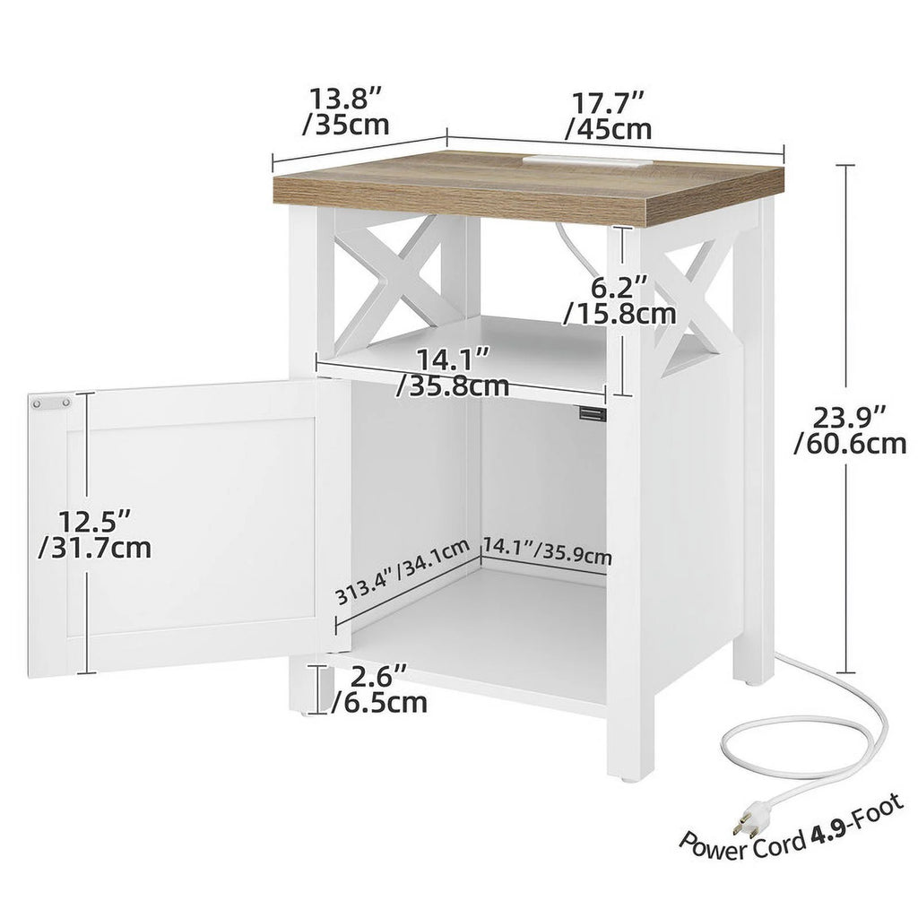 White 2 Drawer Nightstand with Charging Station and USB Ports, Set of 2 N935019