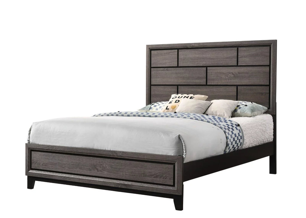 6pc King Size Panel Bed Dresser Mirror Chest Nightstands Bedroom Furniture Set Gray J80575