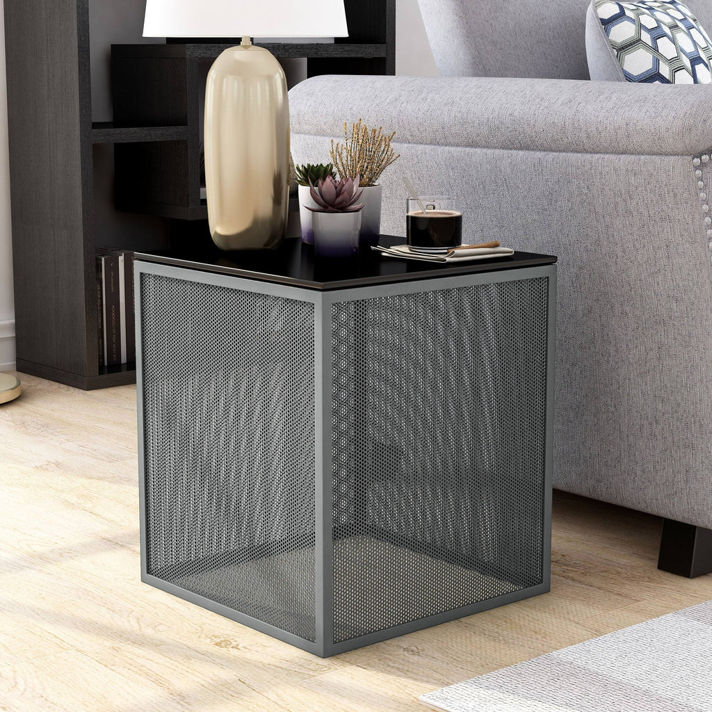 Gray Glass Top Side Table O1763