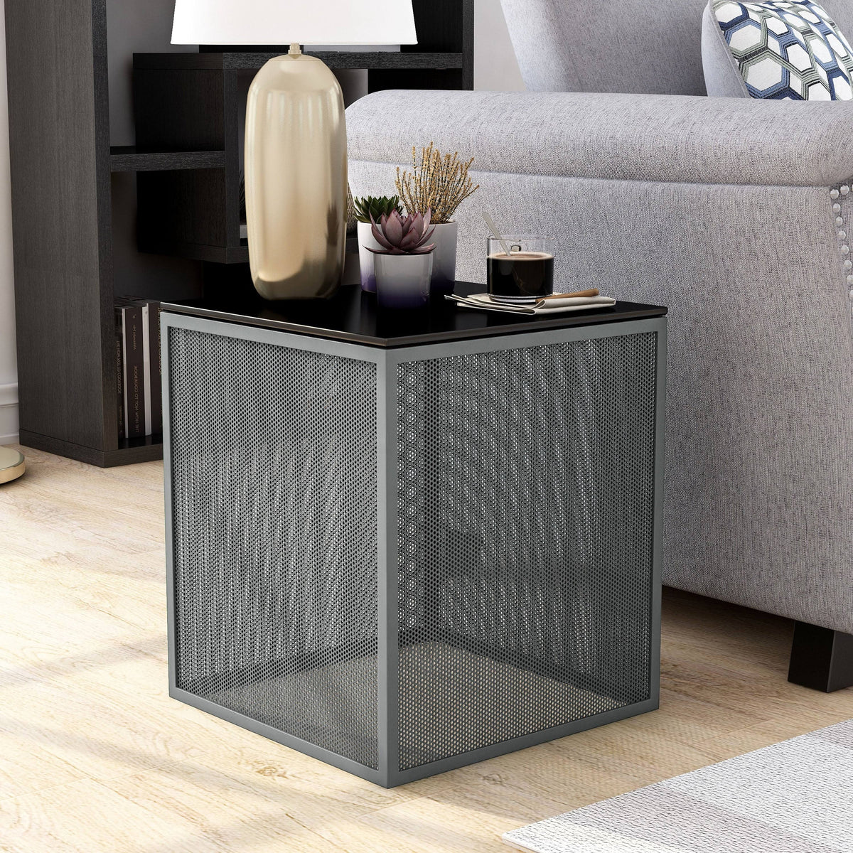 Gray Glass Top Side Table O1763