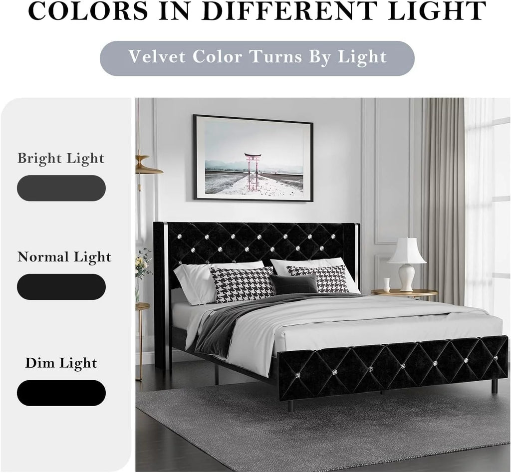 Queen Size Upholstered Platform Bed Frame with Wingback Headboard E75311