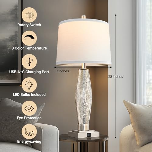 Table Lamps Set of 2 with USB A+C Charging Ports White Shade K33601