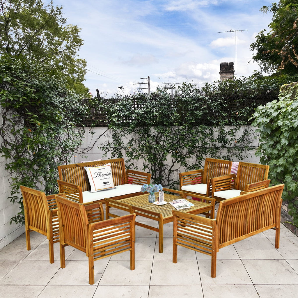 4-Piece Acacia Wood Patio Sofa Set with Beige Cushions P92169