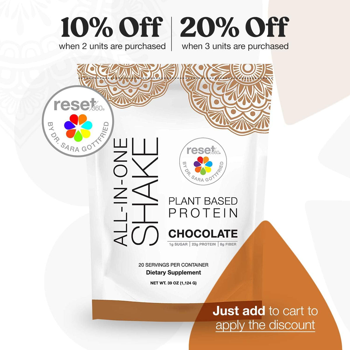 Chocolate Plant Based Protein Meal Replacement Shake, 20 Servings, 33.3oz, Pack of 2 Z2481