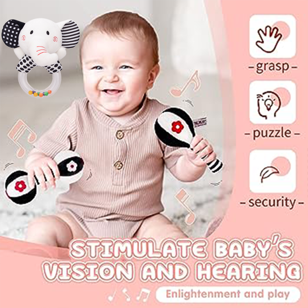 3PCS Soft High Contrast Black White Baby Rattles K93639