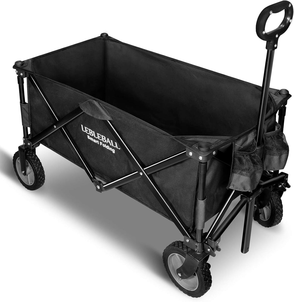 Folding Wagon Cart Collapsible Heavy Duty Large Capacity Utility All Terrain with 2 Cup Holders Big Wheels Brake Blue B665155