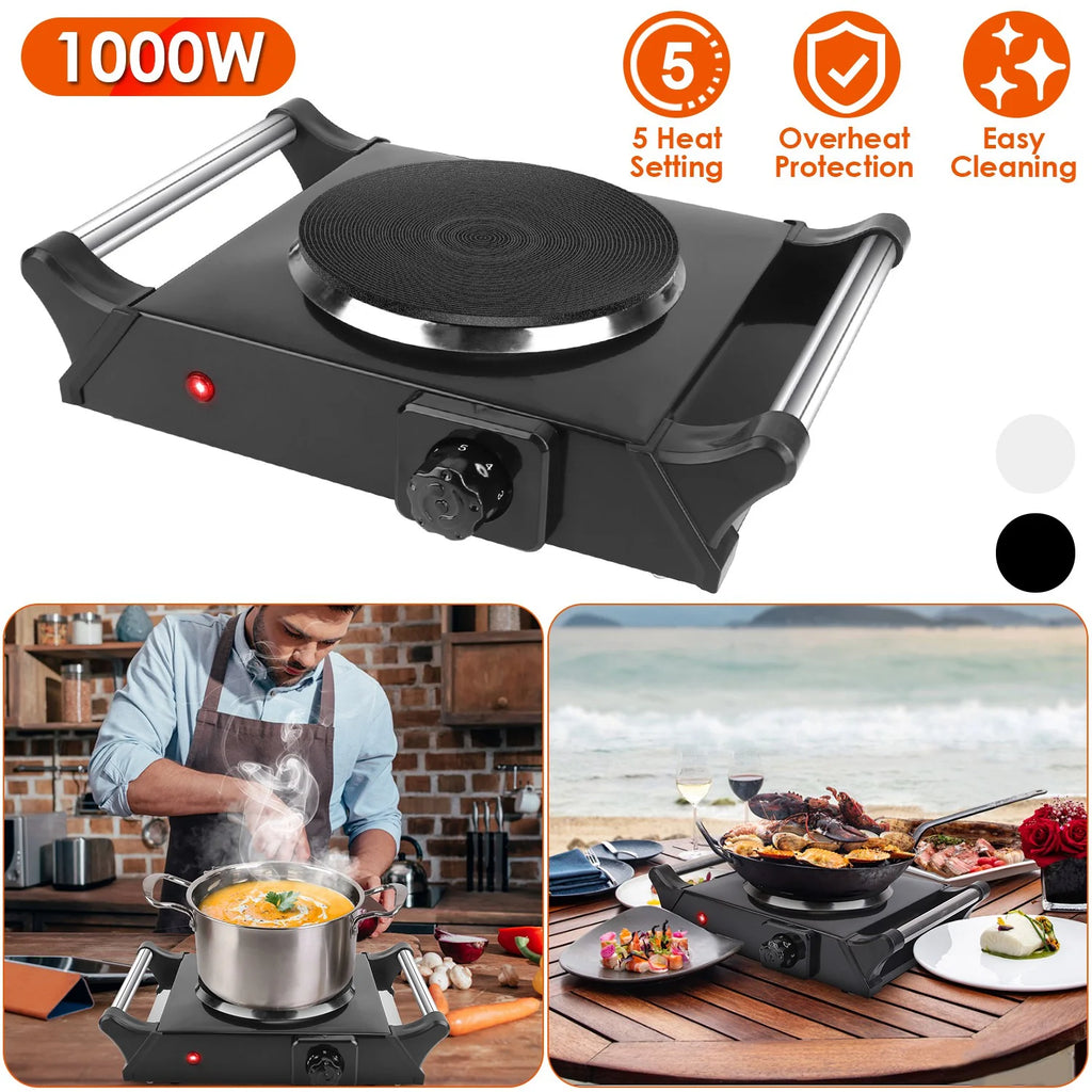 Electric Single Burner Portable Hot Plate with 5 Temperature Adjustments Black Z732