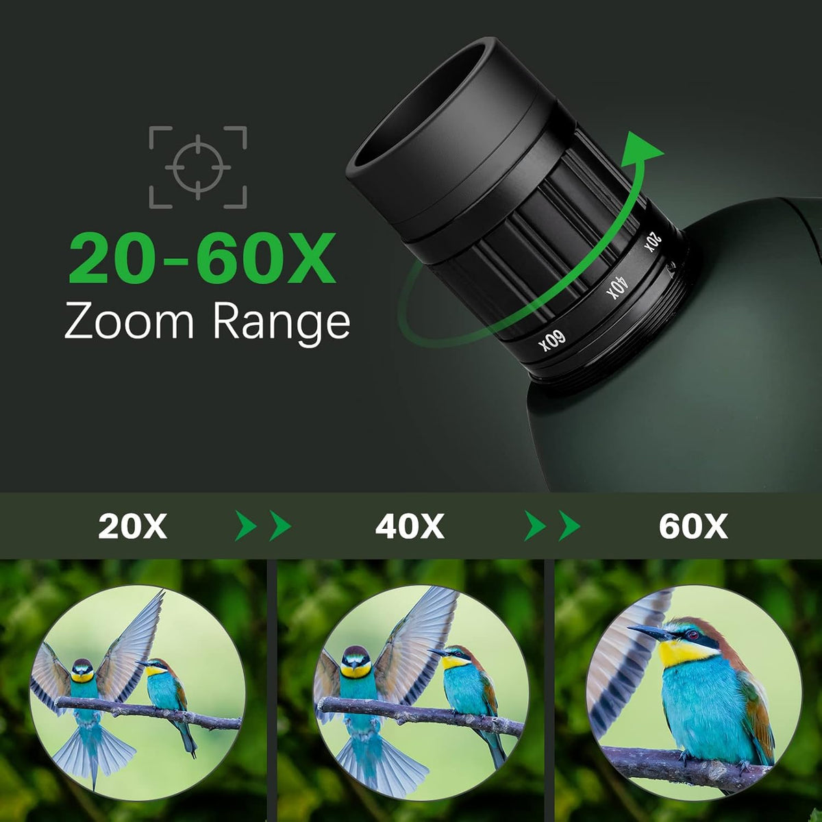 20-60x60 Spotting Scope with Carrying Case, Tripod and Smartphone Adapter Q2270