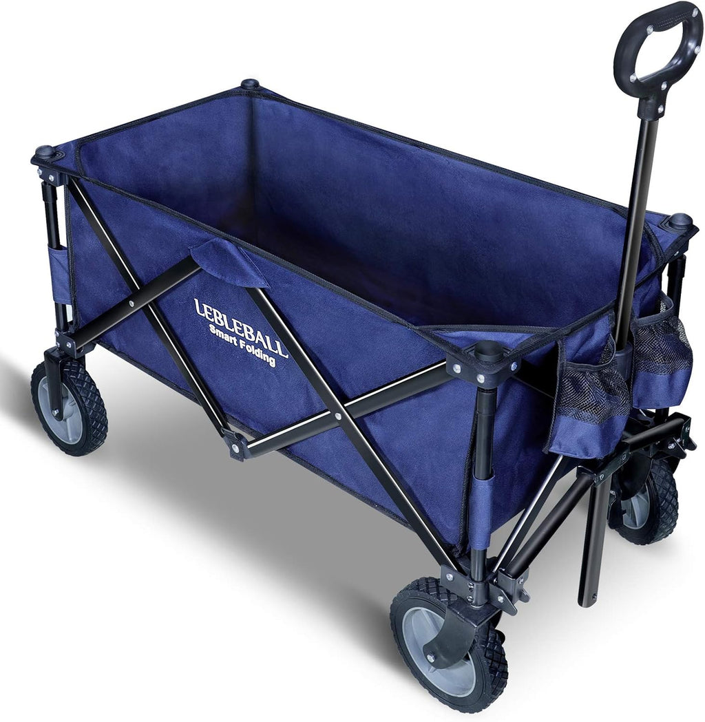 Folding Wagon Cart Collapsible Heavy Duty Large Capacity Utility All Terrain with 2 Cup Holders Big Wheels Brake Blue B665155