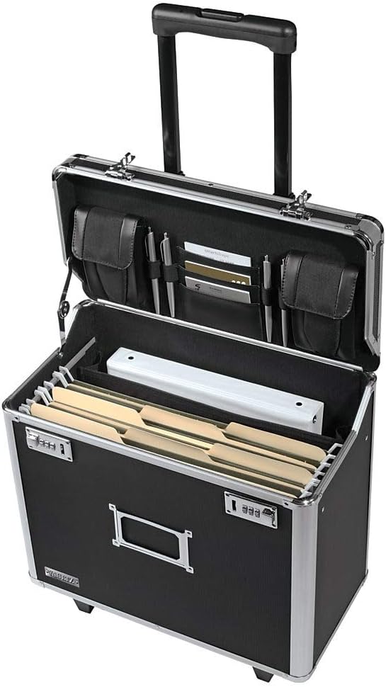 Portable File Box with Handle - 15 x 14 x 17 Inch Lock Box with Wheels - Double Combination Locking Cabinet - Tactical Black D6500