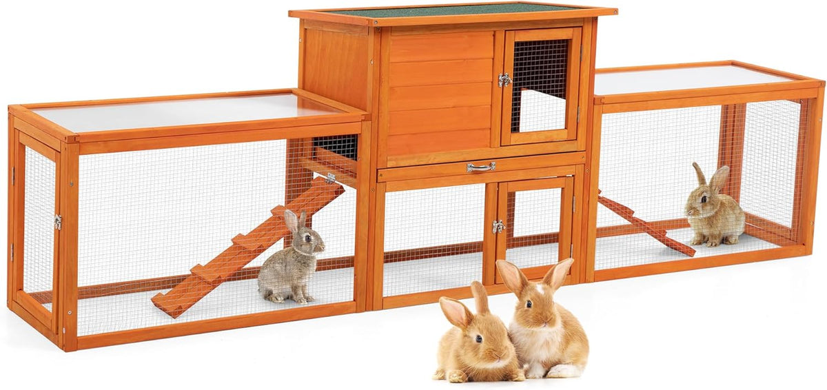 Extra Large 2-Story Wooden Rabbit Hutch with No-Leak Tray V369