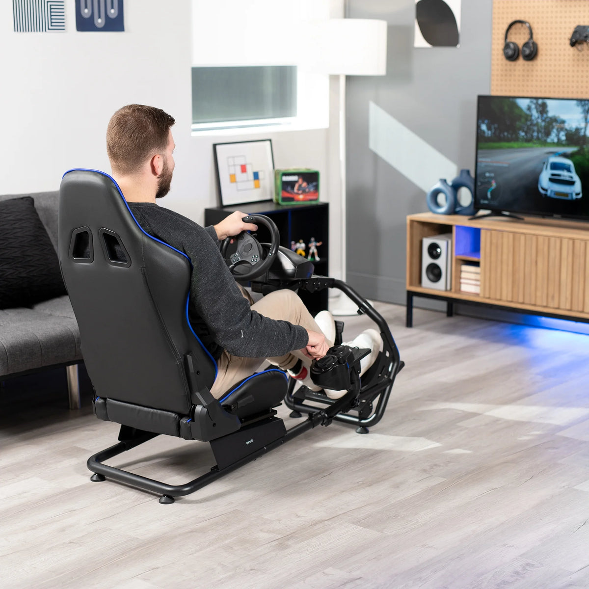 Black Racing Simulator Cockpit with Wheel Stand and Reclining Seat C629181