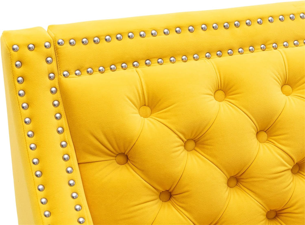 Yellow Velvet Accent Chairs with Wood Legs U158