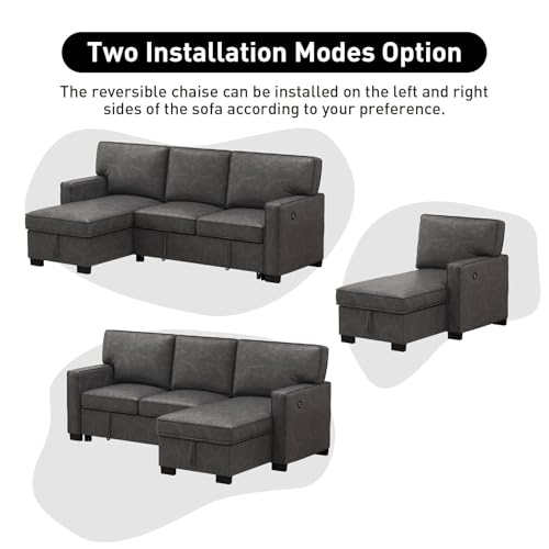 Grey Chenille L-Shaped Sleeper Sofa with Storage L69568