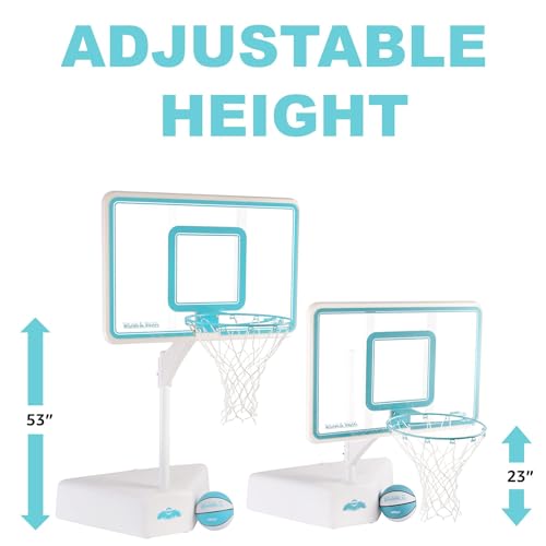 Outdoor Adjustable Height Swimming Pool Basketball Hoop with Ball, Base, 18 Inch Stainless Steel Rim W874