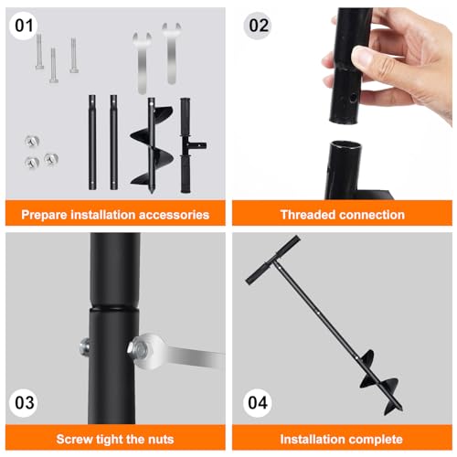 Manual Spiral Drill Bit Post Hole Digger 5.9"x33" with Non-Slip Handle T950