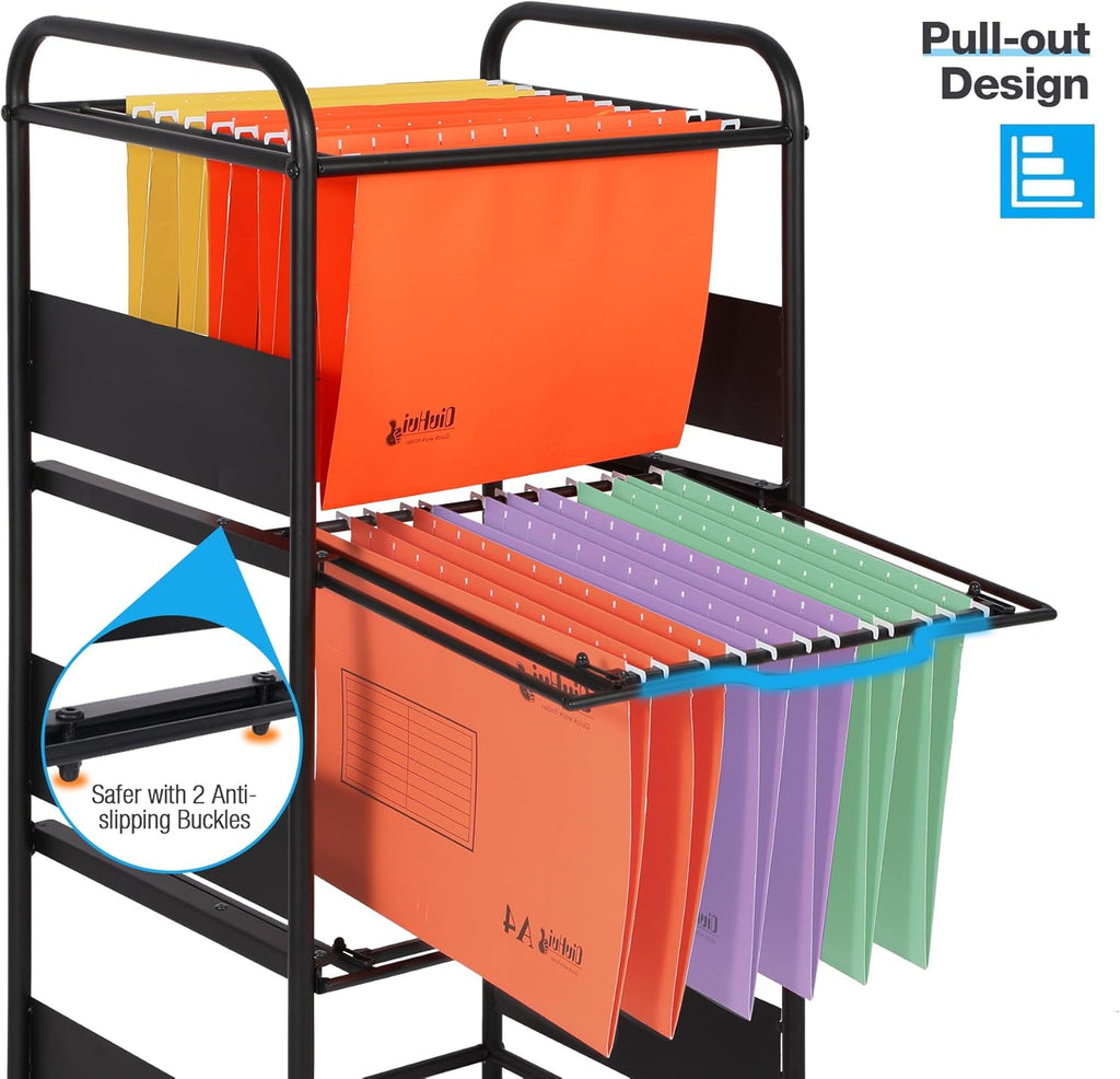 3-Tier Metal Rolling File Cart with Wheels, Black I1417