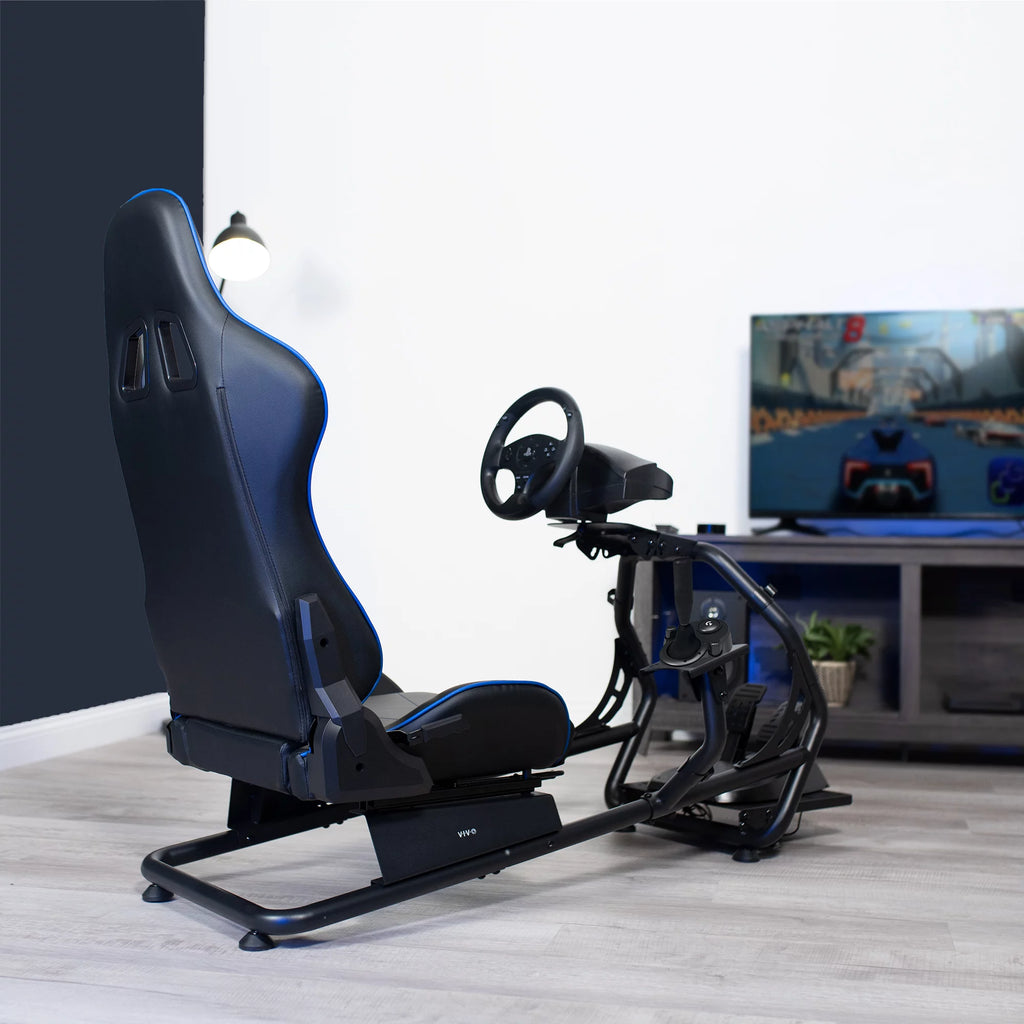Black Racing Simulator Cockpit with Wheel Stand and Reclining Seat C629181