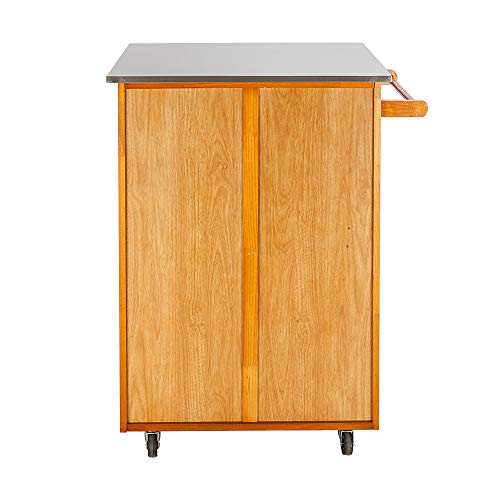 Burlywood Drop Leaf Kitchen Trolley with Stainless Steel Top Three Drawers Three Baskets F601758