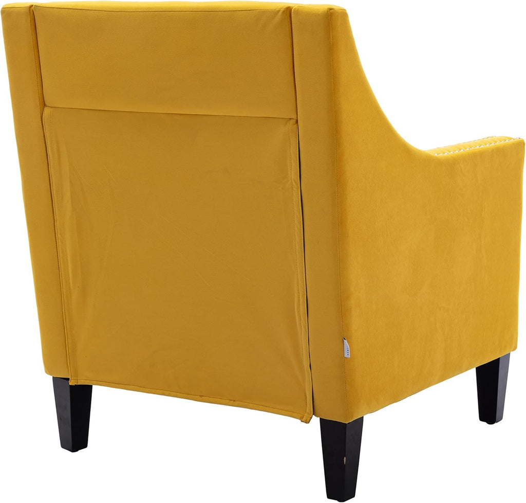 Yellow Velvet Accent Chairs with Wood Legs U158