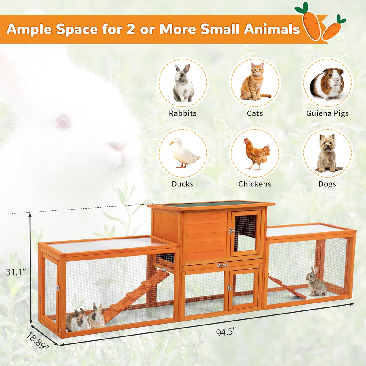 Extra Large 2-Story Wooden Rabbit Hutch with No-Leak Tray V369