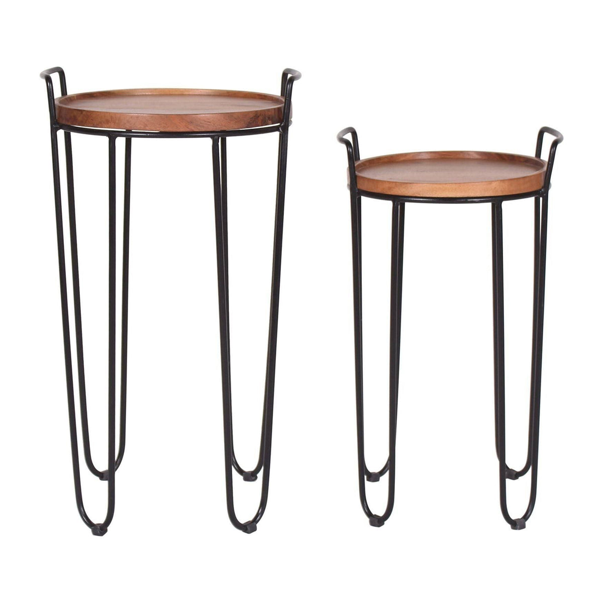 Iron & Acacia Nesting Tray Tables with Handles Set of 2 R8185