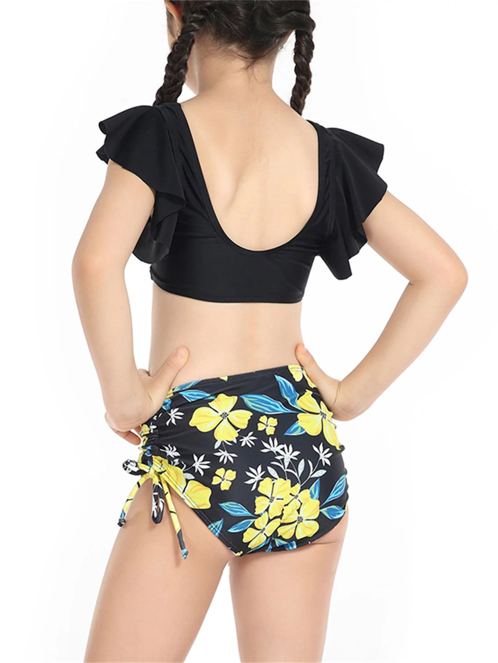 2 Piece Bikinis Set Print Fly Sleeve Tops Briefs Swimwear V171975