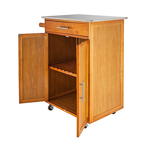 Burlywood Drop Leaf Kitchen Trolley with Stainless Steel Top Three Drawers Three Baskets F601758